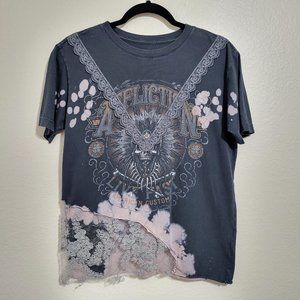 Affliction Live Fast Skull Bleach Tie Dye & Lace Shirt Black Size Small